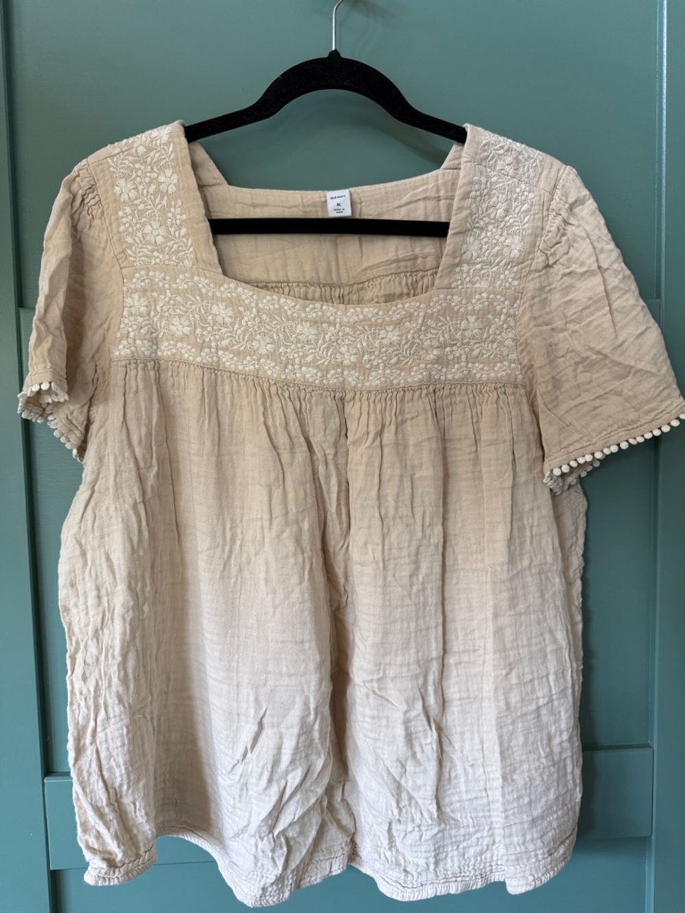 Old Navy Cream Embroidered Square-Neck Tunic Top